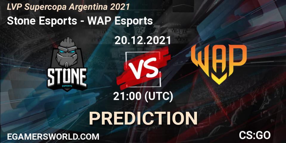 Prognose für das Spiel Stone Esports VS WAP Esports. 20.12.2021 at 21:00. Counter-Strike (CS2) - LVP Supercopa Argentina 2021