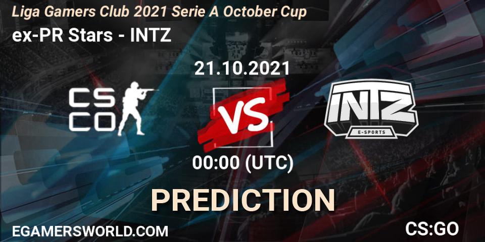 Prognose für das Spiel ex-PR Stars VS INTZ. 20.10.2021 at 23:40. Counter-Strike (CS2) - Liga Gamers Club 2021 Serie A October Cup