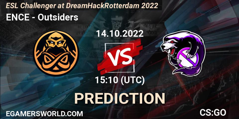 Prognose für das Spiel ENCE VS Outsiders. 14.10.2022 at 16:00. Counter-Strike (CS2) - ESL Challenger at DreamHack Rotterdam 2022