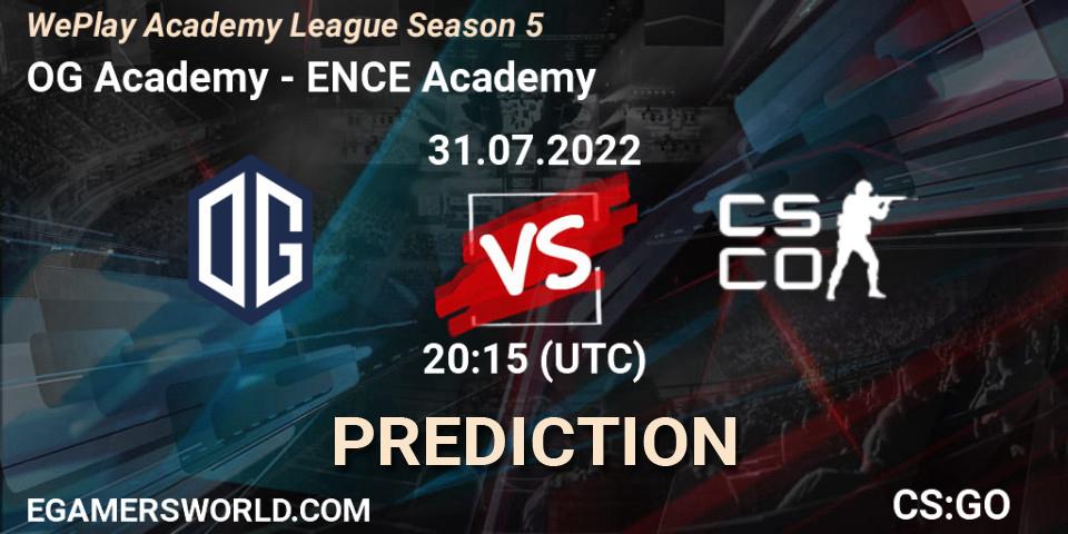 Prognose für das Spiel OG Academy VS ENCE Academy. 31.07.2022 at 18:30. Counter-Strike (CS2) - WePlay Academy League Season 5