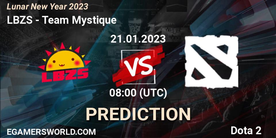 Prognose für das Spiel LBZS VS Team Mystique. 21.01.2023 at 08:04. Dota 2 - Lunar New Year 2023