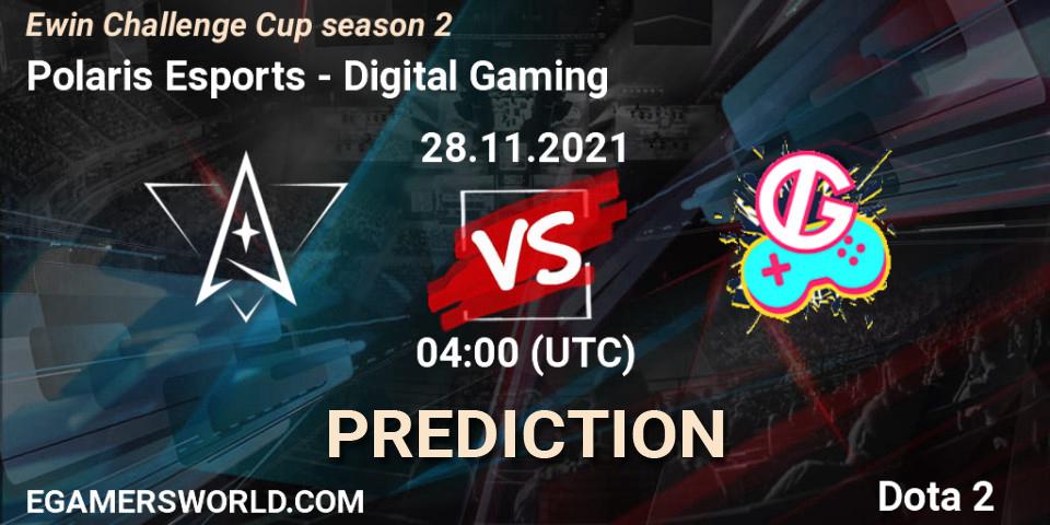 Prognose für das Spiel Polaris Esports VS Digital Gaming. 28.11.2021 at 04:12. Dota 2 - Ewin Challenge Cup season 2