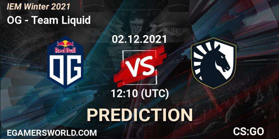 Prognose für das Spiel OG VS Team Liquid. 02.12.2021 at 13:55. Counter-Strike (CS2) - IEM Winter 2021
