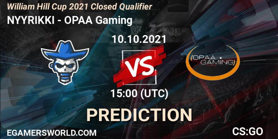 Prognose für das Spiel NYYRIKKI VS OPAA Gaming. 10.10.21. CS2 (CS:GO) - William Hill Cup 2021 Closed Qualifier
