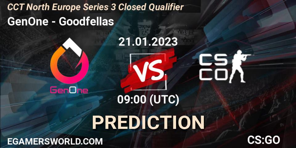 Prognose für das Spiel GenOne VS Goodfellas. 21.01.2023 at 09:00. Counter-Strike (CS2) - CCT North Europe Series 3 Closed Qualifier