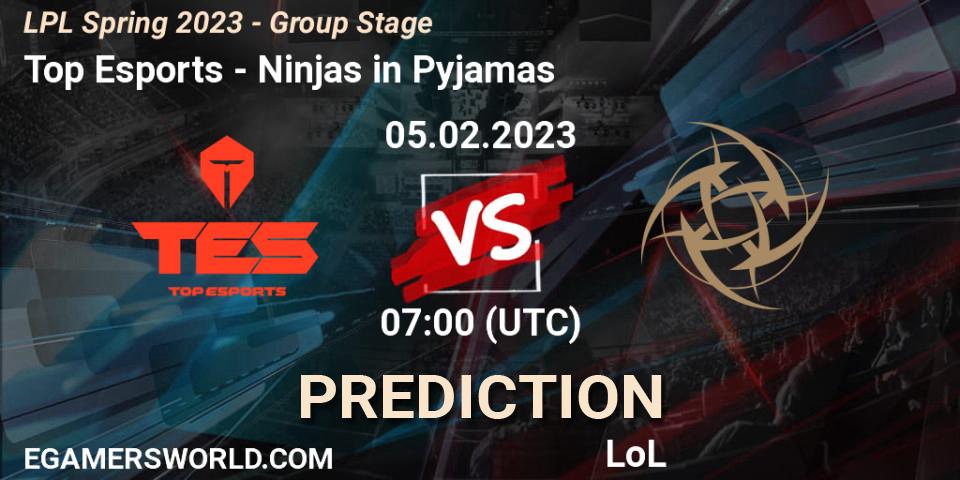 Prognose für das Spiel Top Esports VS Ninjas in Pyjamas. 05.02.23. LoL - LPL Spring 2023 - Group Stage