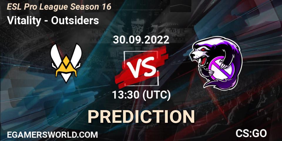 Prognose für das Spiel Vitality VS Outsiders. 30.09.22. CS2 (CS:GO) - ESL Pro League Season 16
