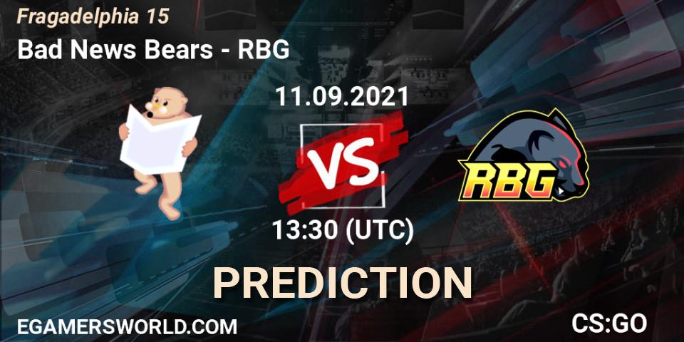 Prognose für das Spiel Bad News Bears VS RBG. 11.09.2021 at 13:30. Counter-Strike (CS2) - Fragadelphia 15