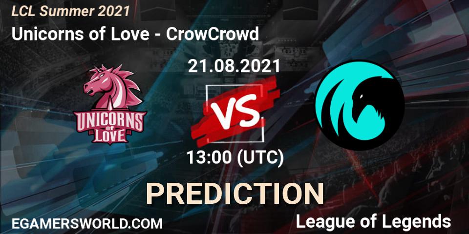 Prognose für das Spiel Unicorns of Love VS CrowCrowd. 21.08.2021 at 13:00. LoL - LCL Summer 2021