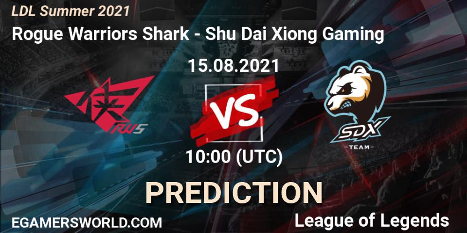 Prognose für das Spiel Rogue Warriors Shark VS Shu Dai Xiong Gaming. 15.08.2021 at 11:00. LoL - LDL Summer 2021