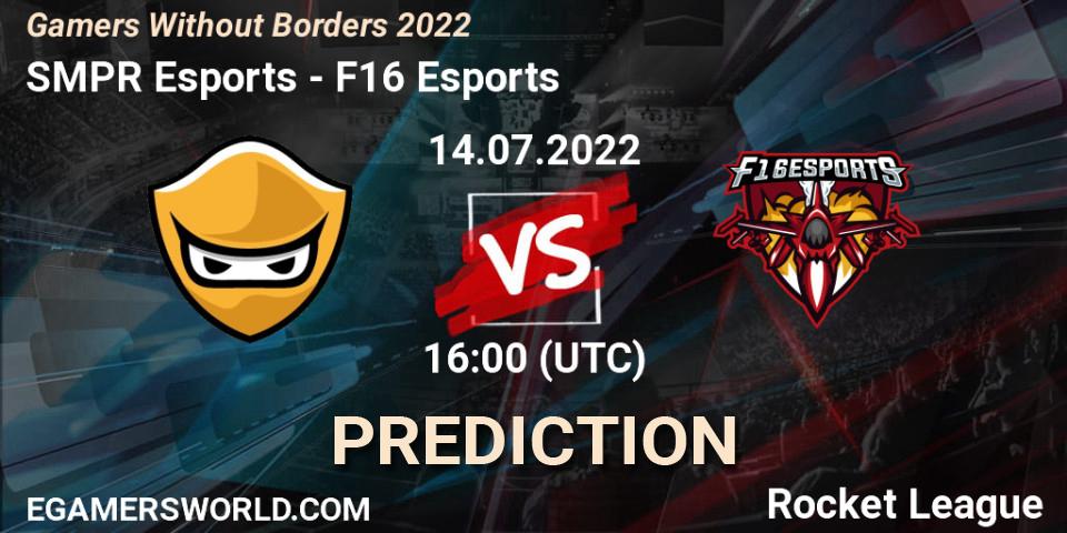 Prognose für das Spiel SMPR Esports VS F16 Esports. 14.07.2022 at 16:00. Rocket League - Gamers Without Borders 2022