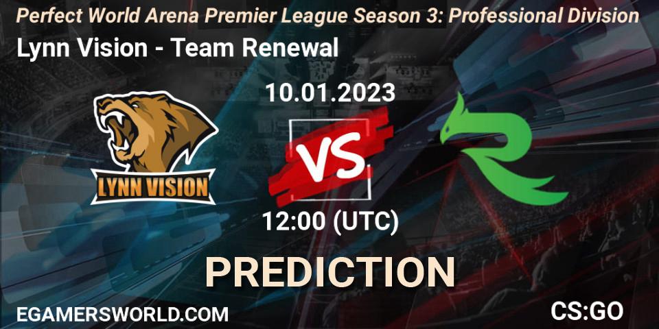 Prognose für das Spiel Lynn Vision VS Team Renewal. 13.01.2023 at 13:00. Counter-Strike (CS2) - Perfect World Arena Premier League Season 3: Professional Division