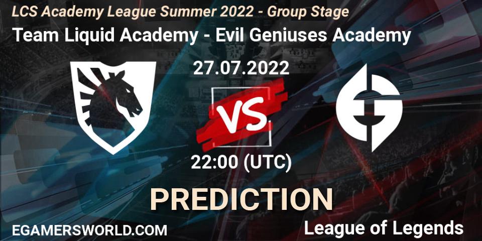Prognose für das Spiel Team Liquid Academy VS Evil Geniuses Academy. 27.07.22. LoL - LCS Academy League Summer 2022 - Group Stage