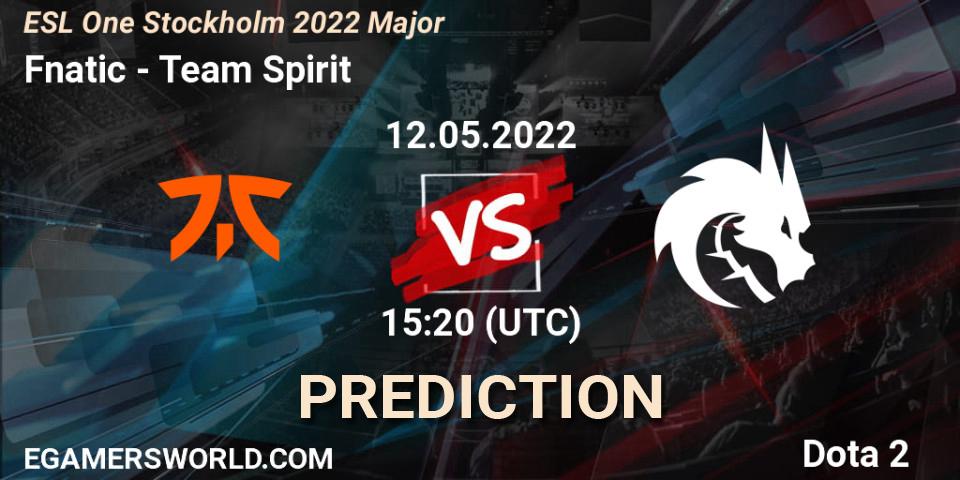 Prognose für das Spiel Fnatic VS Team Spirit. 12.05.2022 at 15:50. Dota 2 - ESL One Stockholm 2022 Major