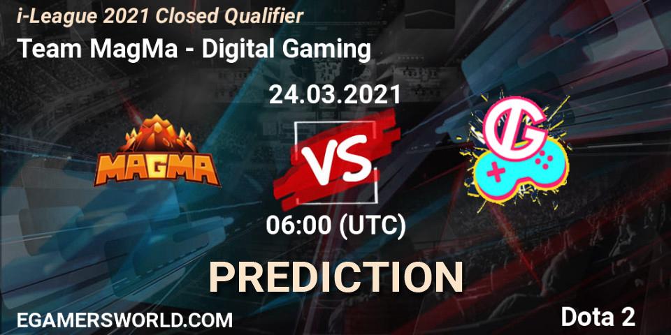 Prognose für das Spiel Team MagMa VS Digital Gaming. 24.03.2021 at 06:03. Dota 2 - i-League 2021 Closed Qualifier