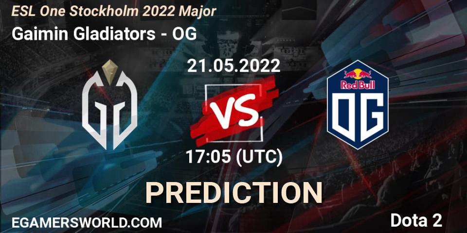 Prognose für das Spiel Gaimin Gladiators VS OG. 21.05.2022 at 17:44. Dota 2 - ESL One Stockholm 2022 Major