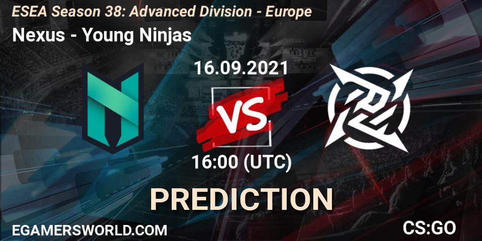 Prognose für das Spiel Nexus VS Young Ninjas. 16.09.2021 at 16:00. Counter-Strike (CS2) - ESEA Season 38: Advanced Division - Europe