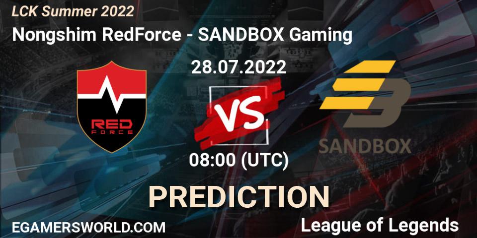 Prognose für das Spiel Nongshim RedForce VS SANDBOX Gaming. 28.07.22. LoL - LCK Summer 2022