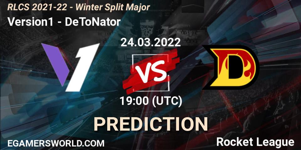 Prognose für das Spiel Version1 VS DeToNator. 24.03.2022 at 21:00. Rocket League - RLCS 2021-22 - Winter Split Major
