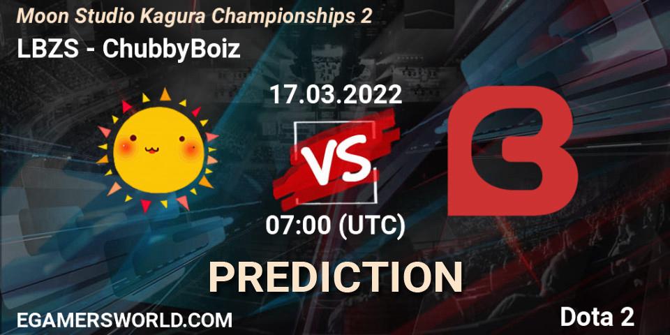 Prognose für das Spiel LBZS VS ChubbyBoiz. 17.03.2022 at 07:00. Dota 2 - Moon Studio Kagura Championships 2