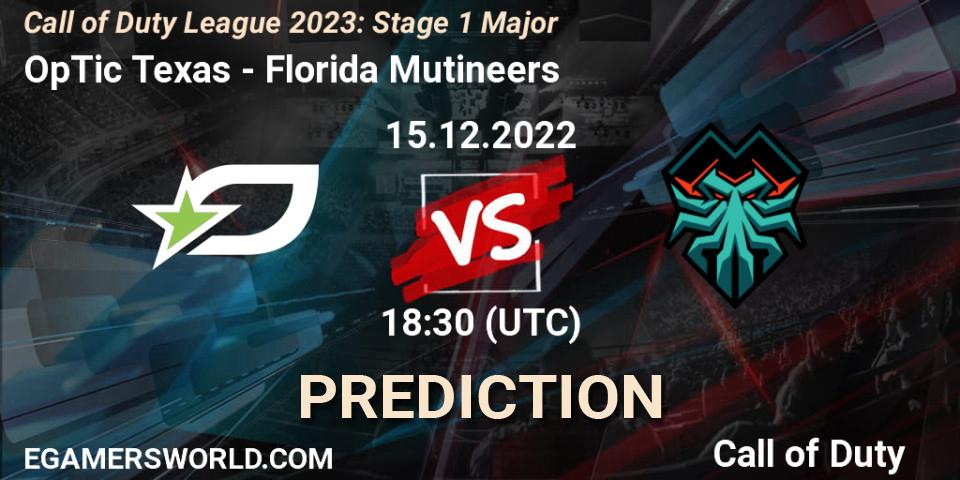 Prognose für das Spiel OpTic Texas VS Florida Mutineers. 16.12.2022 at 21:30. Call of Duty - Call of Duty League 2023: Stage 1 Major
