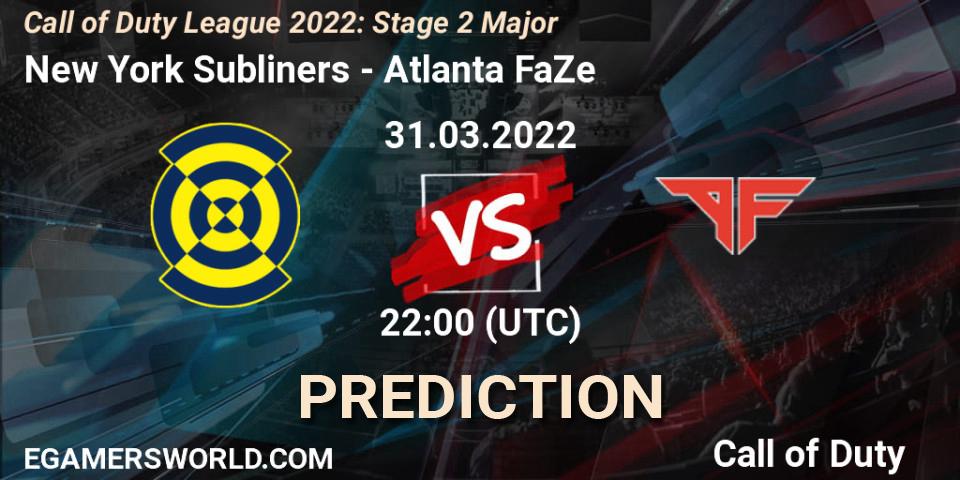 Prognose für das Spiel New York Subliners VS Atlanta FaZe. 31.03.22. Call of Duty - Call of Duty League 2022: Stage 2 Major