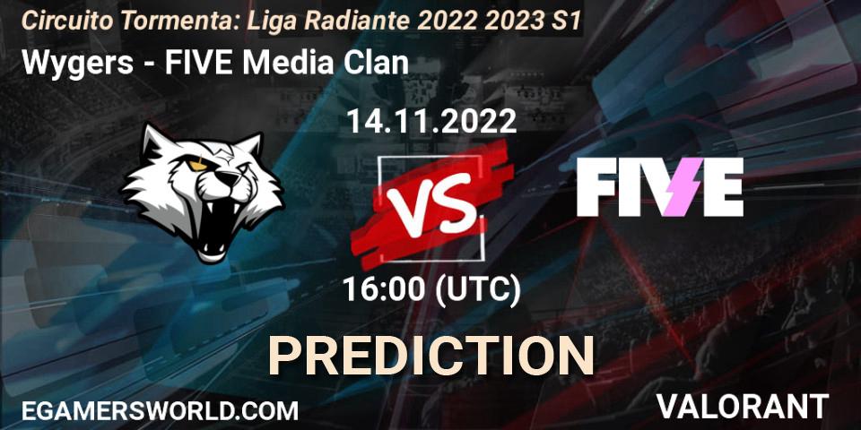Prognose für das Spiel Wygers VS FIVE Media Clan. 14.11.2022 at 16:00. VALORANT - Circuito Tormenta: Liga Radiante 2022 2023 S1