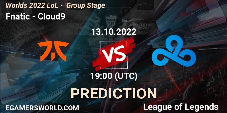 Prognose für das Spiel Fnatic VS Cloud9. 13.10.2022 at 19:00. LoL - Worlds 2022 LoL - Group Stage