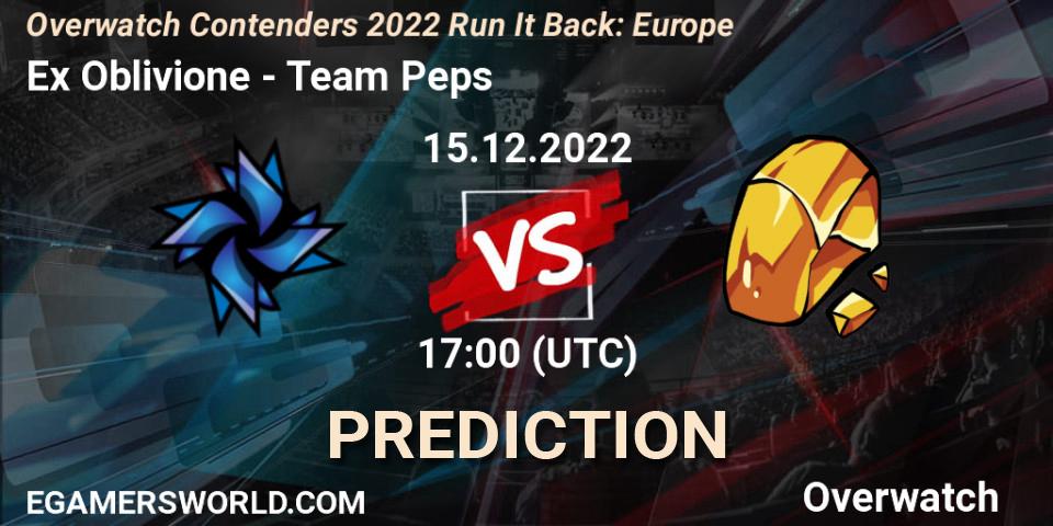 Prognose für das Spiel Ex Oblivione VS Team Peps. 15.12.2022 at 17:00. Overwatch - Overwatch Contenders 2022 Run It Back: Europe