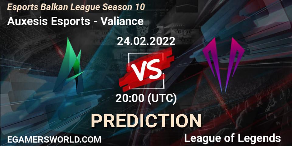 Prognose für das Spiel Auxesis Esports VS Valiance. 24.02.2022 at 20:00. LoL - Esports Balkan League Season 10