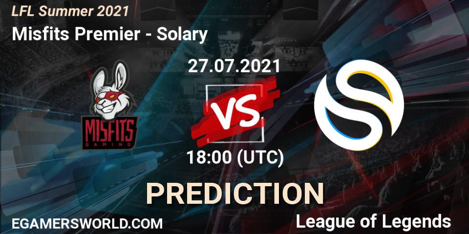 Prognose für das Spiel Misfits Premier VS Solary. 27.07.2021 at 18:00. LoL - LFL Summer 2021