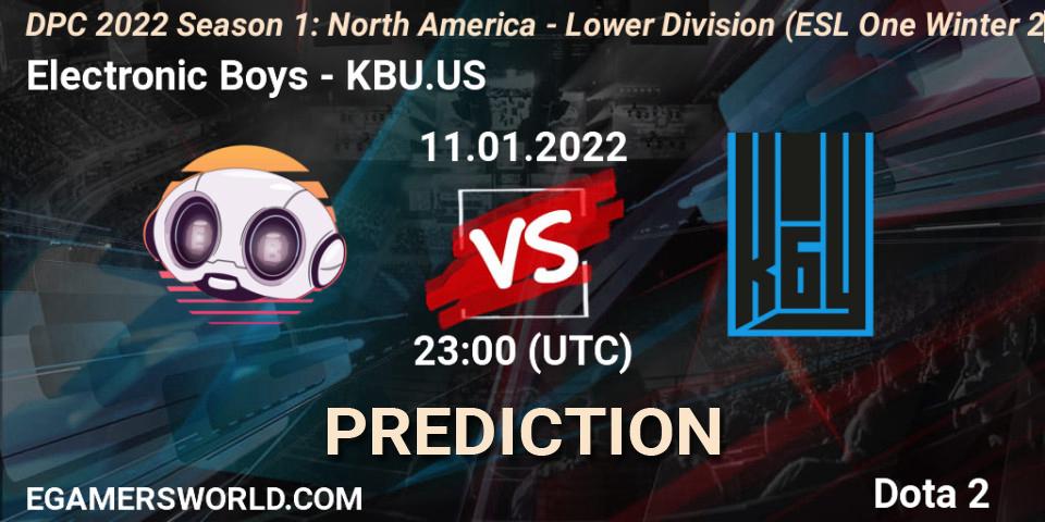 Prognose für das Spiel Electronic Boys VS KBU.US. 11.01.22. Dota 2 - DPC 2022 Season 1: North America - Lower Division (ESL One Winter 2021)
