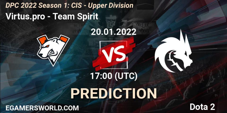 Prognose für das Spiel Virtus.pro VS Team Spirit. 20.01.2022 at 18:10. Dota 2 - DPC 2022 Season 1: CIS - Upper Division