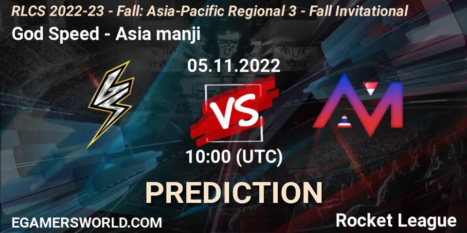 Prognose für das Spiel God Speed VS Asia manji. 05.11.2022 at 10:00. Rocket League - RLCS 2022-23 - Fall: Asia-Pacific Regional 3 - Fall Invitational