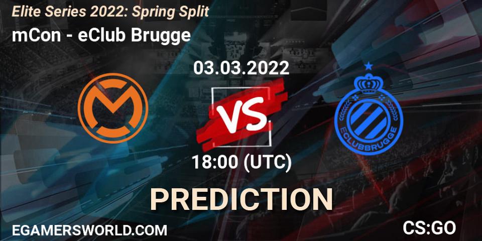 Prognose für das Spiel mCon VS eClub Brugge. 03.03.2022 at 17:00. Counter-Strike (CS2) - Elite Series 2022: Spring Split