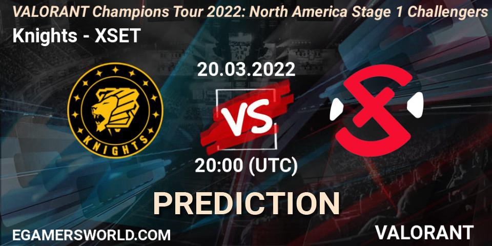 Prognose für das Spiel Knights VS XSET. 20.03.2022 at 20:00. VALORANT - VCT 2022: North America Stage 1 Challengers