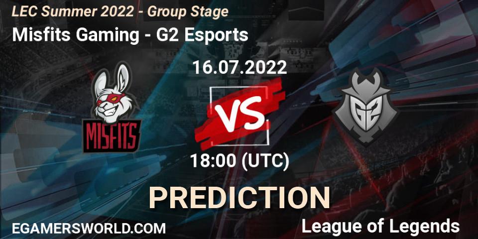 Prognose für das Spiel Misfits Gaming VS G2 Esports. 16.07.22. LoL - LEC Summer 2022 - Group Stage