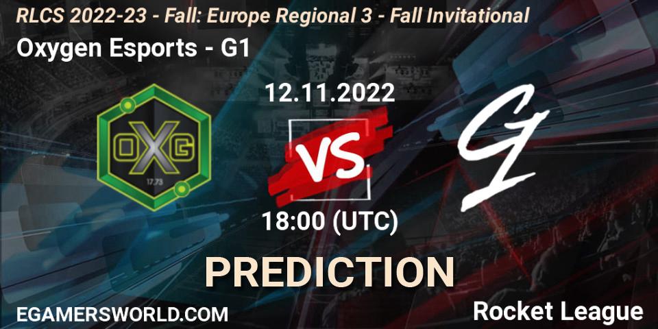 Prognose für das Spiel Oxygen Esports VS G1. 12.11.2022 at 17:55. Rocket League - RLCS 2022-23 - Fall: Europe Regional 3 - Fall Invitational