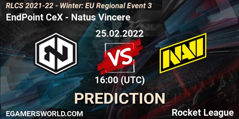Prognose für das Spiel EndPoint CeX VS Natus Vincere. 25.02.2022 at 16:00. Rocket League - RLCS 2021-22 - Winter: EU Regional Event 3