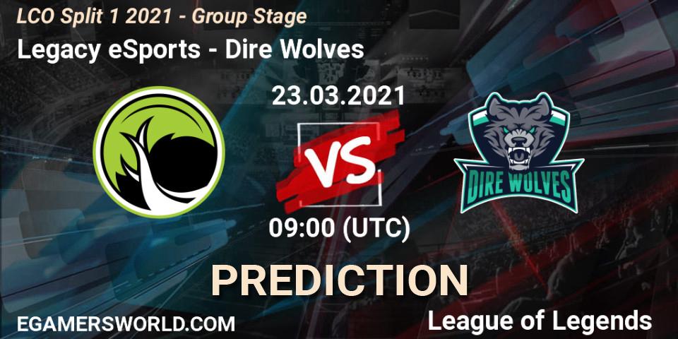 Prognose für das Spiel Legacy eSports VS Dire Wolves. 23.03.21. LoL - LCO Split 1 2021 - Group Stage