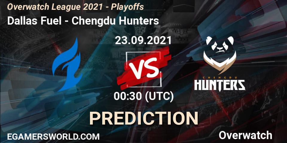 Prognose für das Spiel Dallas Fuel VS Chengdu Hunters. 23.09.2021 at 02:30. Overwatch - Overwatch League 2021 - Playoffs
