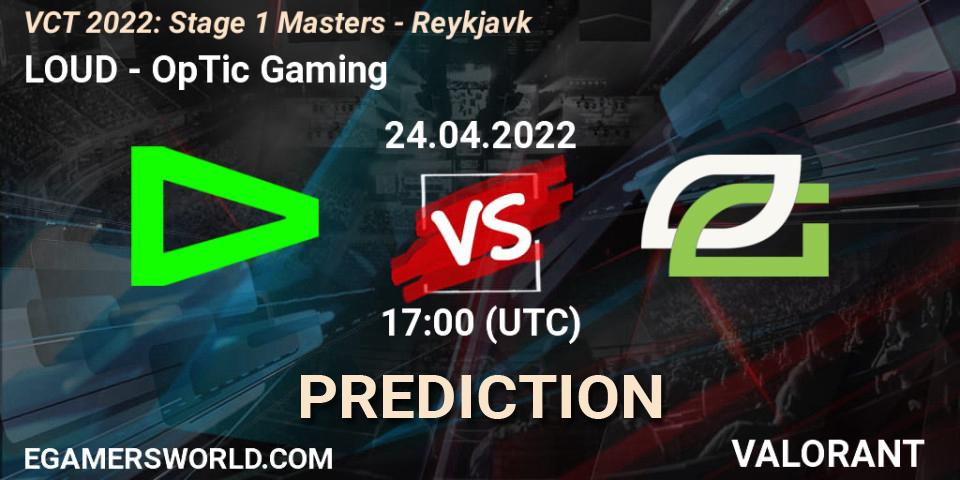 Prognose für das Spiel LOUD VS OpTic Gaming. 24.04.2022 at 17:15. VALORANT - VCT 2022: Stage 1 Masters - Reykjavík
