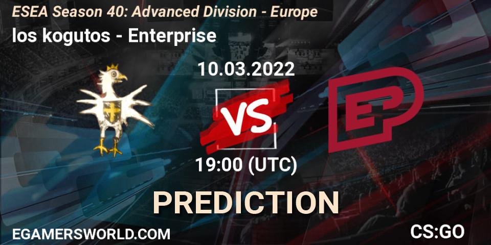 Prognose für das Spiel los kogutos VS Enterprise. 10.03.2022 at 19:00. Counter-Strike (CS2) - ESEA Season 40: Advanced Division - Europe