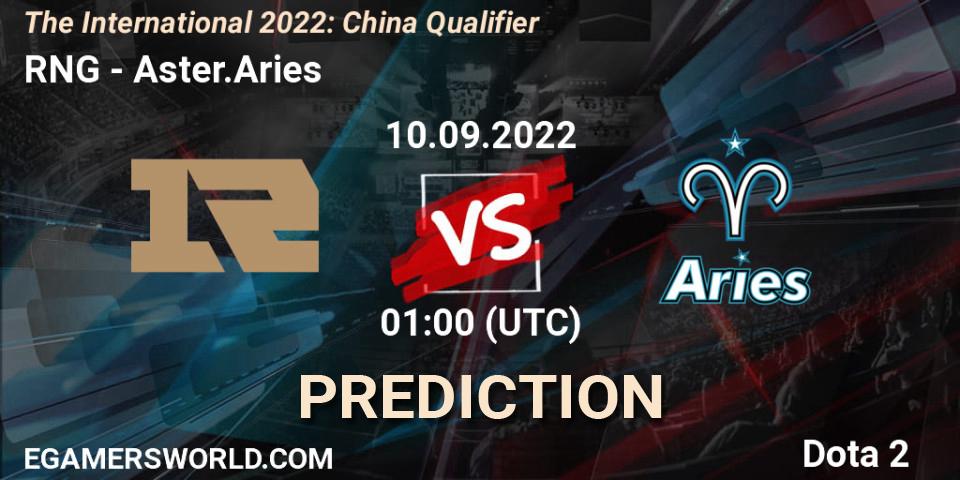 Prognose für das Spiel RNG VS Aster.Aries. 10.09.2022 at 01:02. Dota 2 - The International 2022: China Qualifier