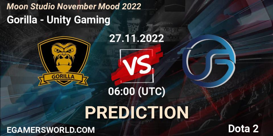 Prognose für das Spiel Gorilla VS Unity Gaming. 27.11.22. Dota 2 - Moon Studio November Mood 2022