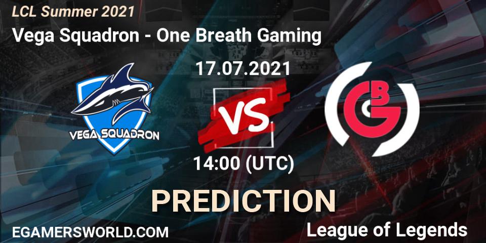 Prognose für das Spiel Vega Squadron VS One Breath Gaming. 17.07.2021 at 14:00. LoL - LCL Summer 2021