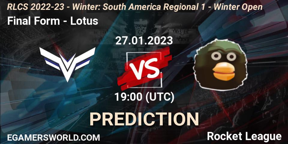 Prognose für das Spiel Final Form VS Lotus. 27.01.23. Rocket League - RLCS 2022-23 - Winter: South America Regional 1 - Winter Open