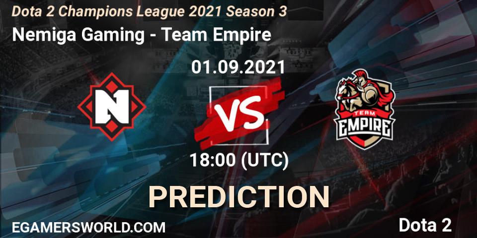 Prognose für das Spiel Nemiga Gaming VS Team Empire. 03.09.2021 at 12:00. Dota 2 - Dota 2 Champions League 2021 Season 3