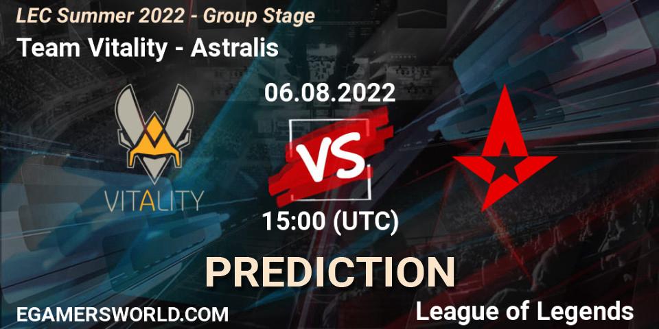 Prognose für das Spiel Team Vitality VS Astralis. 06.08.2022 at 15:00. LoL - LEC Summer 2022 - Group Stage