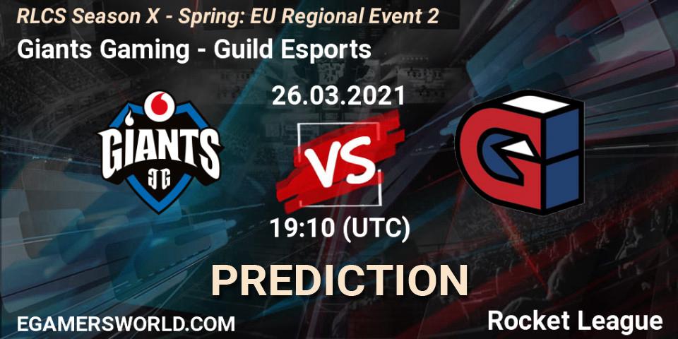 Prognose für das Spiel Giants Gaming VS Guild Esports. 26.03.2021 at 19:00. Rocket League - RLCS Season X - Spring: EU Regional Event 2